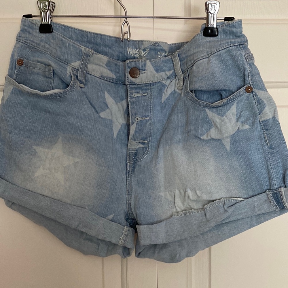 - Stretch denim shorts size 12 cut offs with high rise